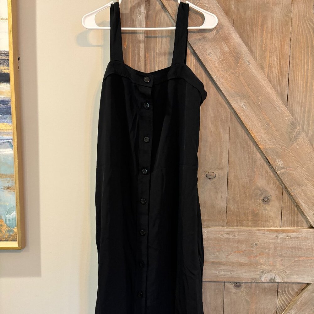 Everlane Black Button-Front Midi Dress | Size 12 | 100 % Triacetate